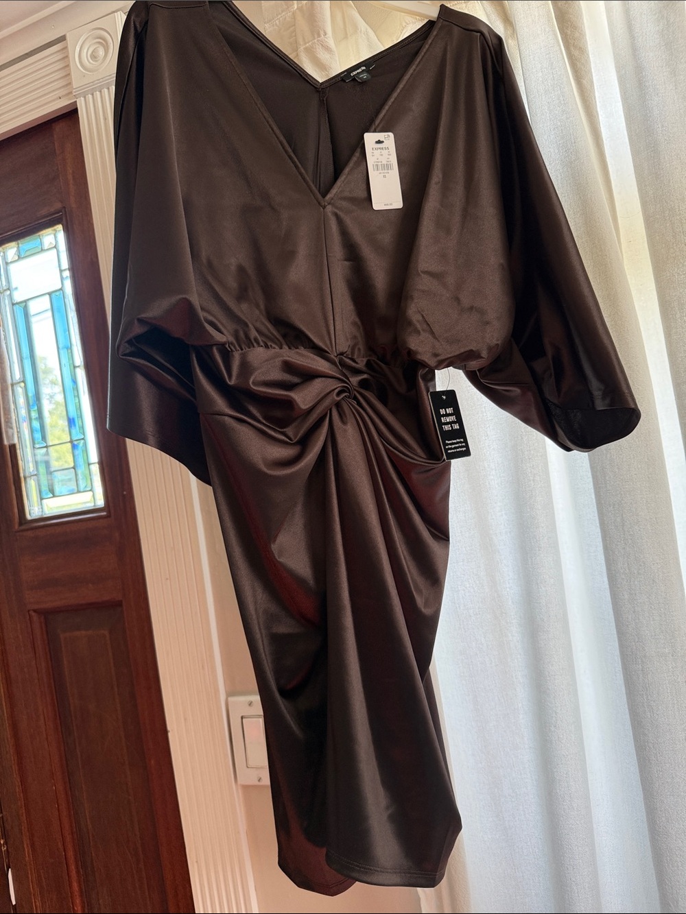 Express Brown Satin MINI Dress with Twist Front